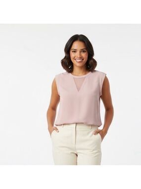 ANTHROPOLOGIE Maison d’Amelie Pink Sleeveless Blouse Hi-Lo Hem Sz M